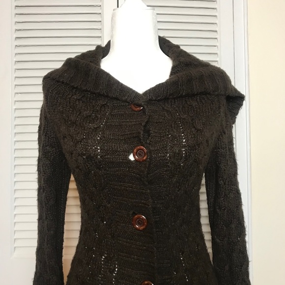 Vintage Brown Cable-Knit Duster Sweater - Small - Picture 2 of 4